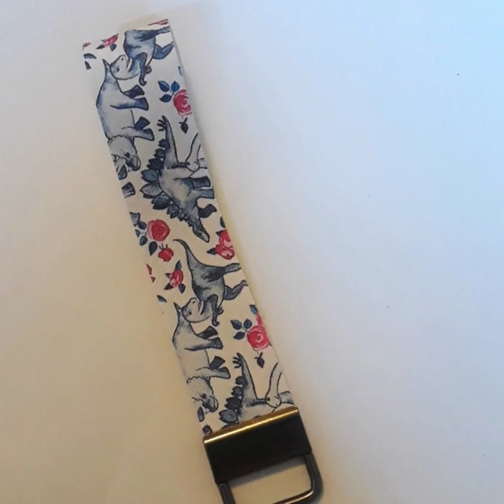 Dinosaur pattern faux leather wristlet keychain